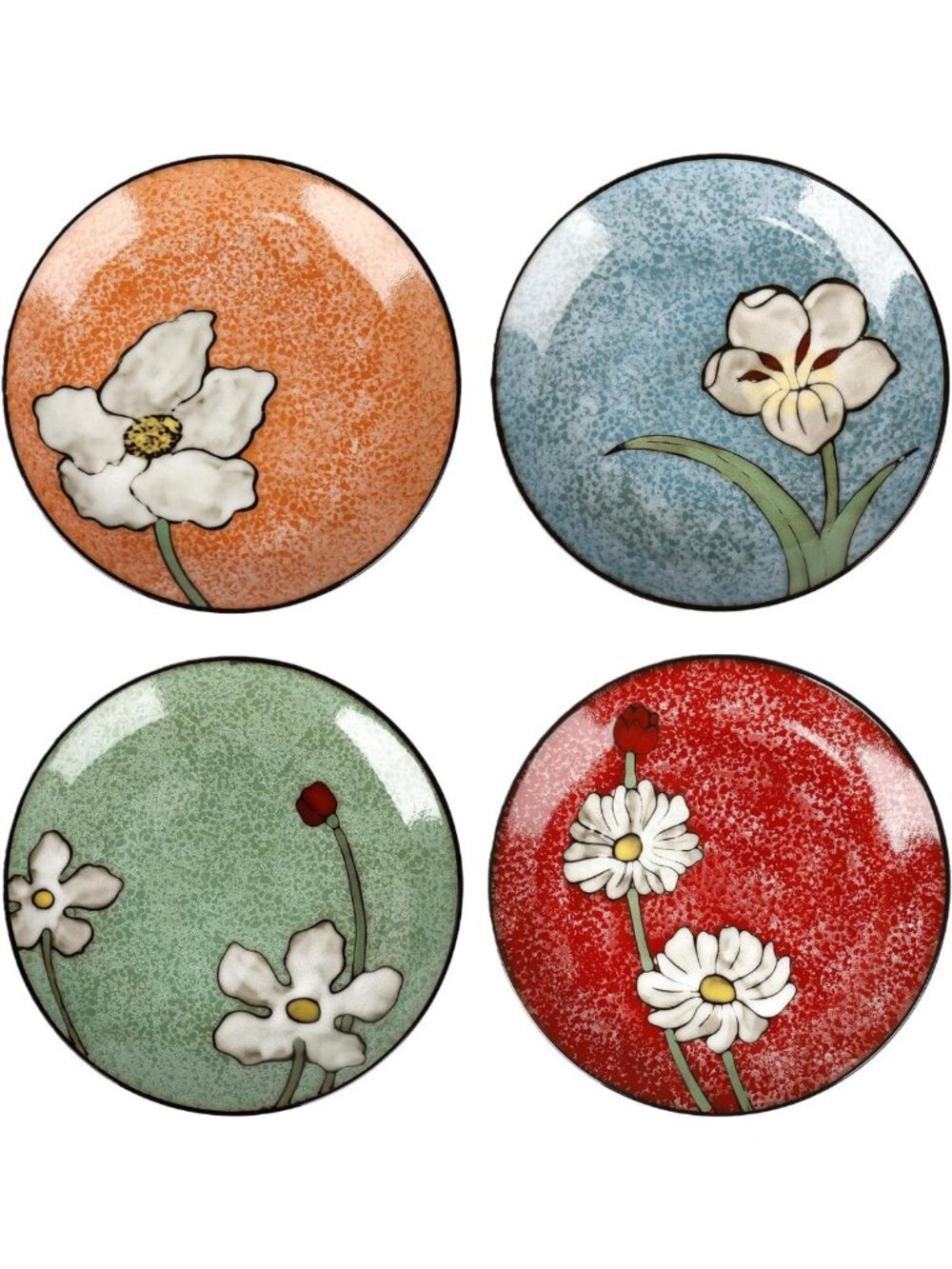 Set of 4 Large Ceramic Dinner Plates - 11 Inch Underglaze, Microwave